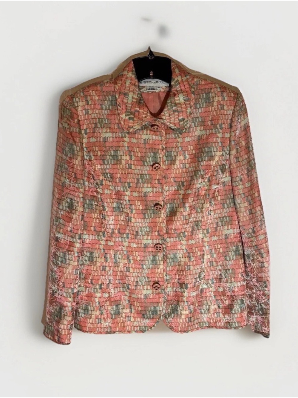 Women's Coral Multicolor Textured Button-Front Jacket